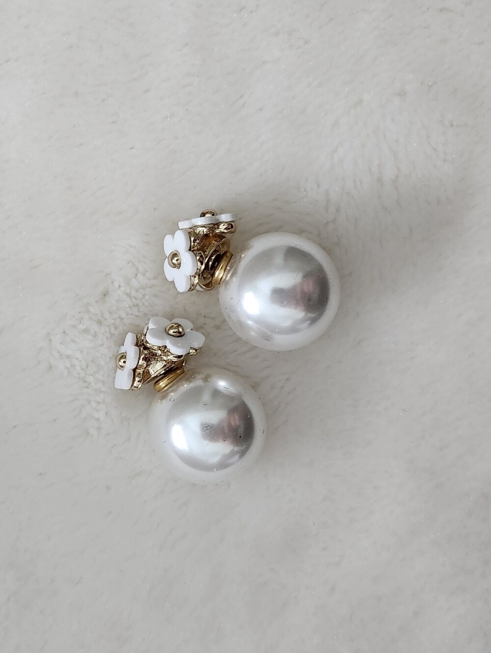 White Pearl Flower Double-Sided Stud Earrings for Women
